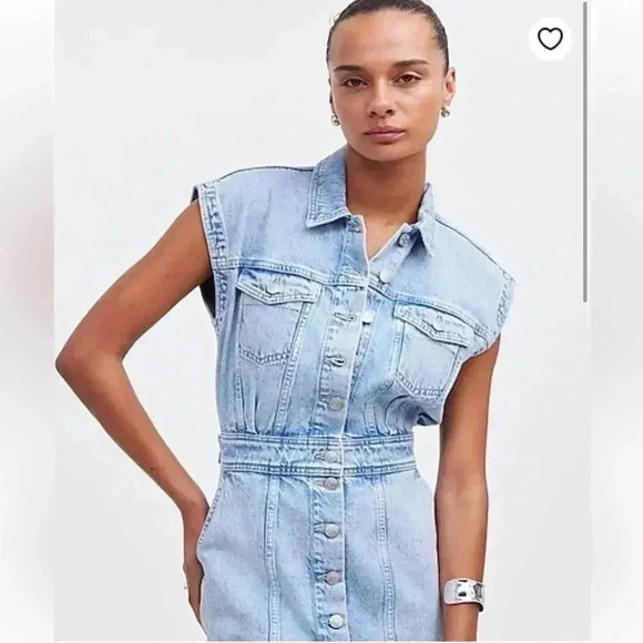 Madewell  EUC Denim Cap-Sleeve Shirt dress in Aquino Wash size 14 denim jean - Picture 3 of 9